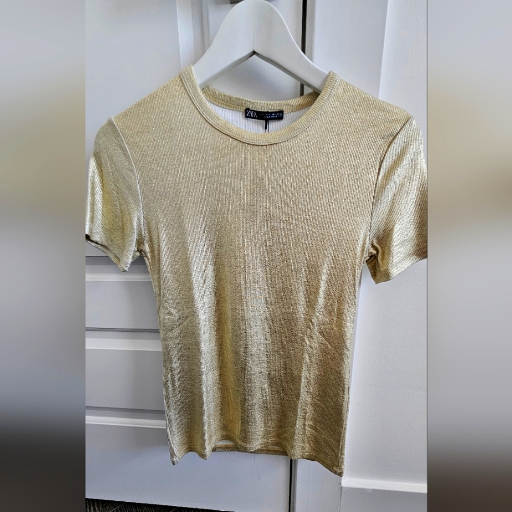 Zara Gold Short Sleeve Blouse